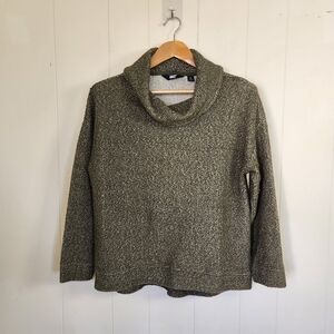 Lands End Green Cowl Neck Boxy Slouchy Sweater Cabincore Cabin Winter Hiking